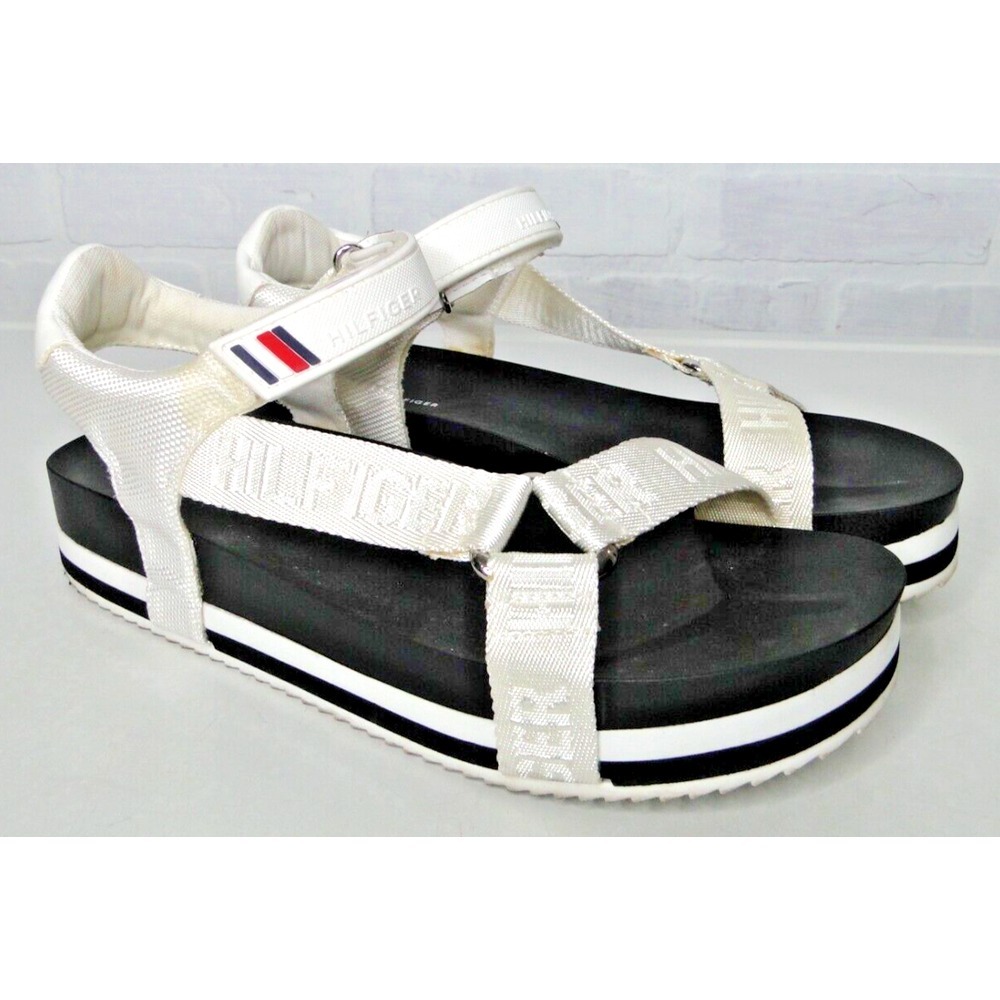Tommy Hilfiger Womens Beckia White Platform Sandals 10 Medium
